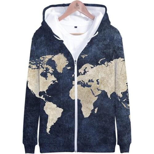 World Map 3D Zipper hoodies Men/women New listing Fashion print Trend Hoodie Sweatshirt World Map Hoodie Zipper casual tops