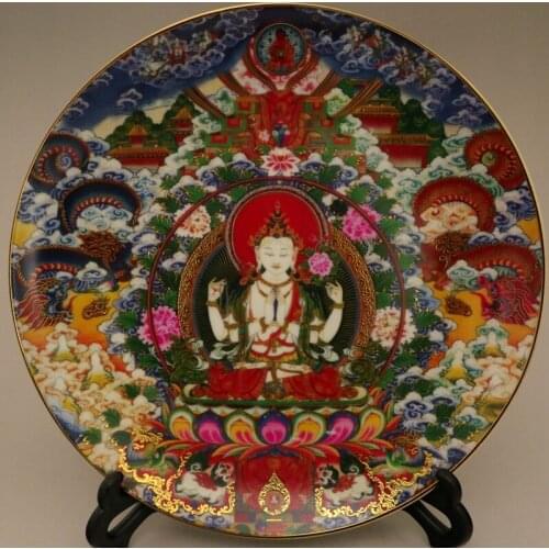 Exquisite Chinese Decorative Colorful Buddha Statues Porcelain Plate No.2