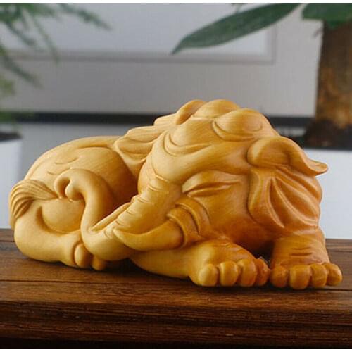 JM002ca - 9.5 x 6. x 4.2 CM Hand Carved Boxwood Carving Figurine - Elephant
