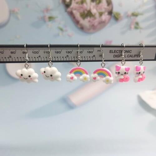 1Pair Korea Simulated Animal Cat Drop Earrings for Women Girl Cute Rainbow Cloud Dangle Earring Handmade Creative Jewelry EC313