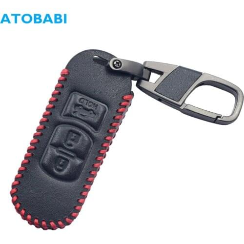 Leather Car Key Case Keychain For Mazda 2 3 6 CX-5 CX-7 3 Buttons Smart Remote Control Fob Cover Key Chain Holder Auto Accessory