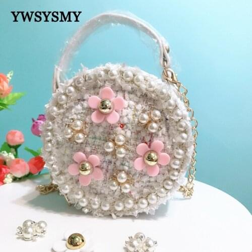 Small Purses and Handbags for Kids Shoulder Bags Girls Pearl Flowers Princess Messenger Crossbody Bags 1-3 Years Old Baby Bags