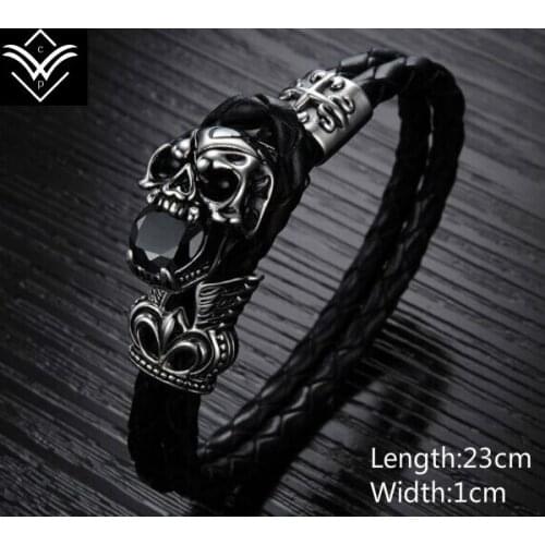 Fashion Skeleton Zircon Leather Bracelets Masculino