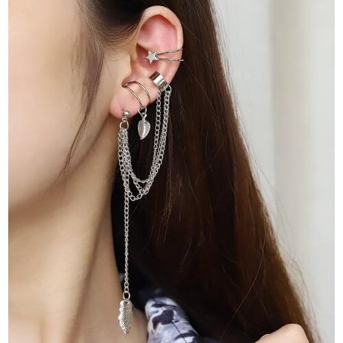 Fashion Gold Star Leaves Non-Piercing Ear Clip Earrings for Women Simple Fake Cartilage Ear Cuff Punk Jewelry Gift