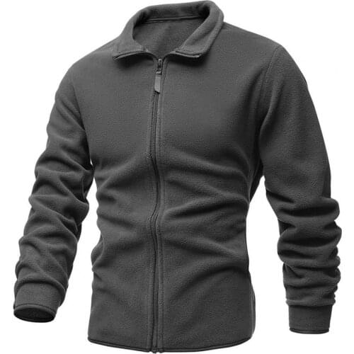 Men Zipper Jacket 2021 Solid Color Double-Faced Fleece Autumn Winter Zipper Lapel Long Sleeve Coat Streetwear