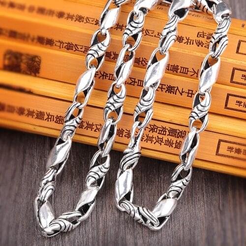 S925 Sterling Silver Ornament Cool Mens Antique Necklace