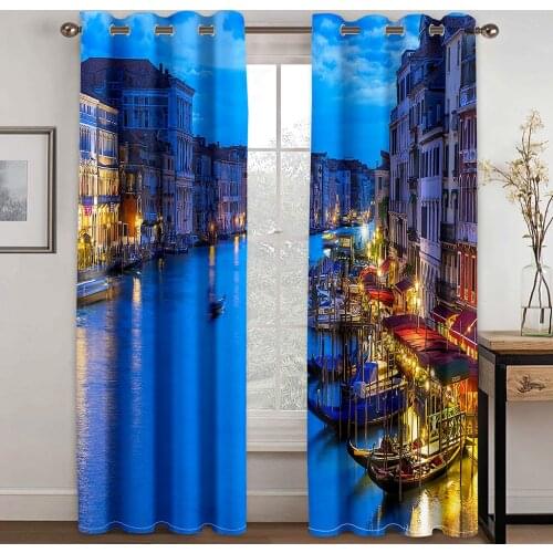City Venice Landscape Decoration 3D Printing Shade Curtain Set Waterproof Fabric Washable Bedroom Hook Accessories
