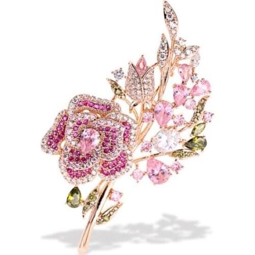 WOW！2019 New Delicate Pink Zicron Flower Cloth Brooch Romantic Wedding Engagement Brooches For Woman Big Elegant Jewelry