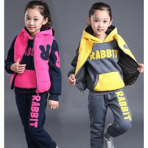 2018 new winter Girls Kids boys plus cashmere thick sweater Vest +coat+ pants three-piece so good quality