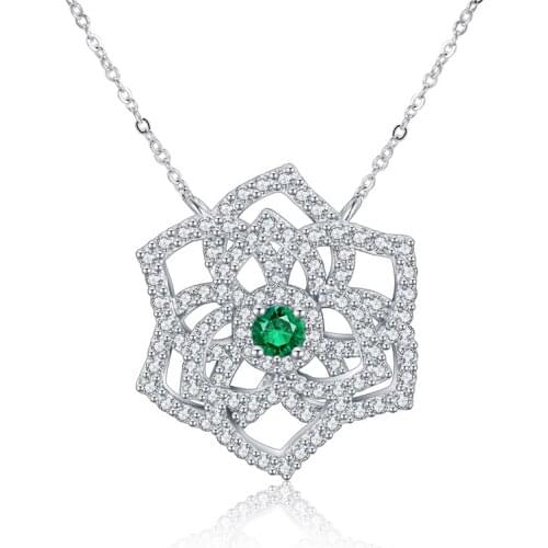 Pirmiana 925 Sterling Silver Necklace Round 0.15ct Lab Grown Emerald Pendants Women Jewelry Party Gift