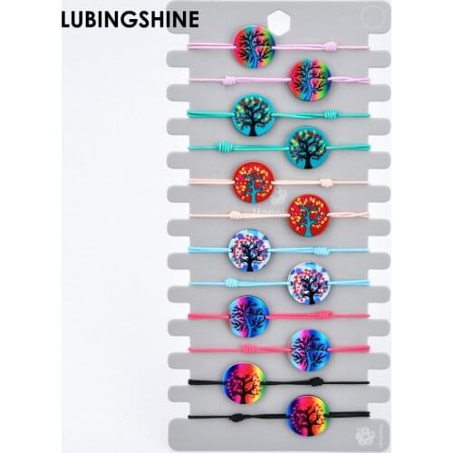 Boho Braid Rope Unicorn Charms Bracelets Handmade Tree of Life Elastic Bracelet for Women Girls Christmas Jewelry Gift 12PCS/set