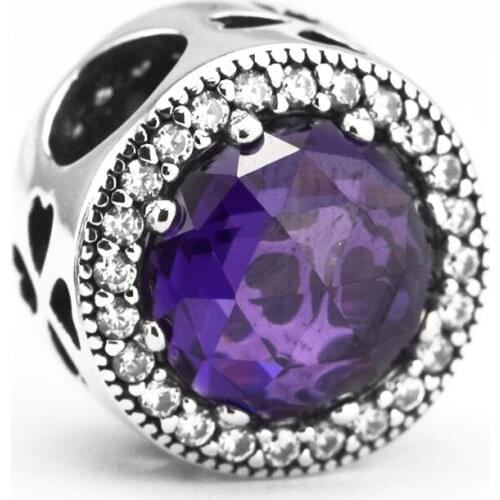 Fit Pandora Bracelets DIY Beads for Jewelry Making Sterling-Silver-Jewelry Radiant Clover With Purple CZ Silver Charms Berloque