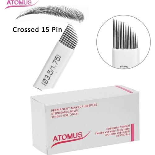 Full Size 100pcs Lamina Tebori Flex Crossed 9/1215/18/21pin 21R Microblading Needles Pernement Makeup Eyebrow Tebore Agujas Para
