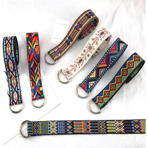 Bohemian Print Canvas Belt For Women Metal D Ring Buckle Harajuku Waist Strap Jean Dress Trouser Female Men Decoration Waistband