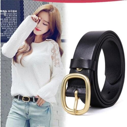 Personalized Fashion Pure Copper Buckle Womens Belt Jeans Net Red Same Style Simple Fashion Pin Buckle Leather Belt