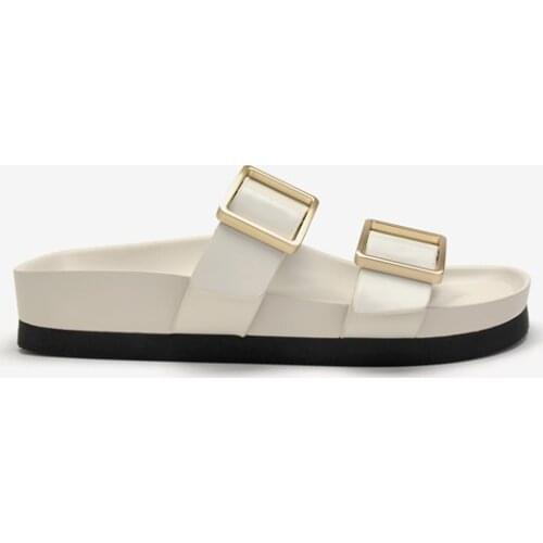 Womens Shoes 2021 Summer New Metal Button With Flats Slippers Casual Comfortable Non Slip Thick Bottom Wear Holiday Sandals