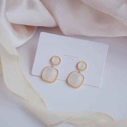 14k Real Gold Plated Jewelry Simple Opal High Quality Geometric Stud Earrings for Woman Daily Party Elegant Cute Earring