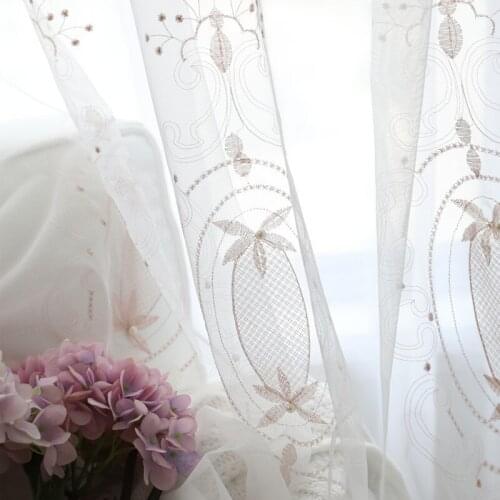 Nordic Curtains for Living Dining Room Bedroom Light Luxury Embroidered Beading Dirty Pink Nude Pink Girl Series Tulle Curtains
