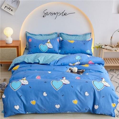 Blue Bedding Set，Duvet Cover Set 220x240 With Pillowcase , geometric curve 210x210 Quilt Cover,Cartoon duck Blanket Cover，2020
