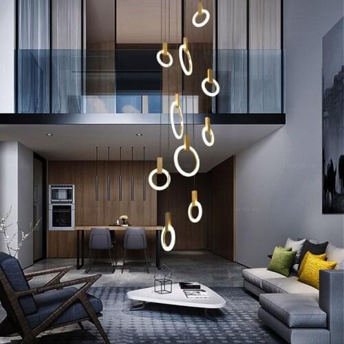 Nordic Minimalist Chandelier Bars Staircase Villa Model House Chandelier Circular Tube Chandelier Art Hall Earrings Lights led