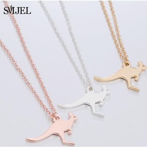 SMJEL Cute Animal Kangaroo Necklace Pendants for Wome Stainless Steel Quokka Wallaby Necklace Kids Jewelry Collier Birthday Gift