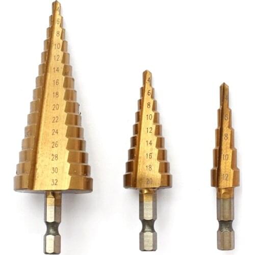 4-32mm Titanium Coated Pagoda Shape Step Drill Bit HSS Triangle Shank Hole Drill Cone Drill Bit Step Drill