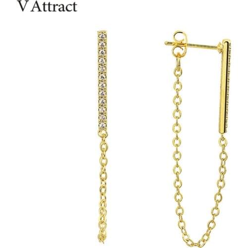 V Attract Brincos Austria Crystal Long Chain Hanging Earrings 2017 Women Gold Color Classic Geometric Bar Stud Earring