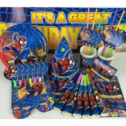 10 styles Spiderman Party Supplies Napkin Set Bowl Tablecloth Cup Knife Fork Spoon Spiderman Birthday Party Decoration Children