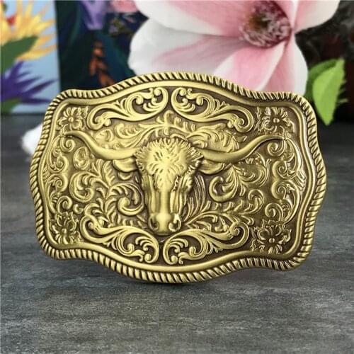 Vintage Carving Bull Head Brass Belt Buckles For Men Belt Cowboy Hardware DIY Accessories Leather Craft Buckle For Belt BK0080