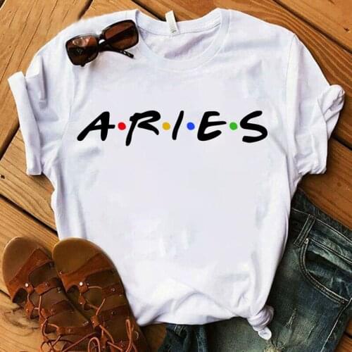 Women Short Sleeve O-neck T Shirt Twelve Constellations Zodiac Sign ARIES Letters Tshirt Breathable Casual Tshirt Graphic Tee