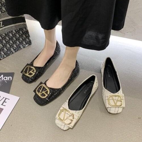 Small Wind Single Shoes New All-match Square Head Shallow Mouth Gentle Fairy Ladle Shoes Flat Beans Shoes Women Shoes