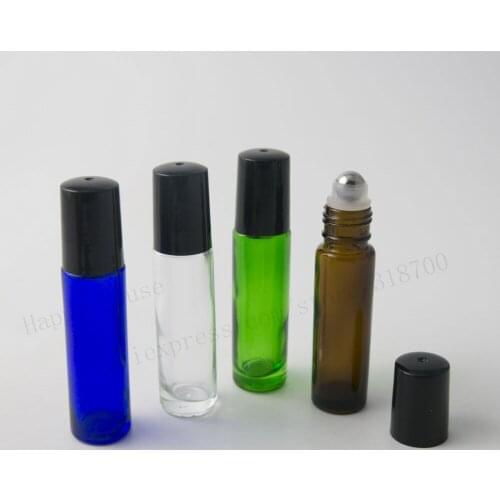1000 x 10ml Cobalt Blue Green Amber Clear Glass Roll On Bottle With Plastic Lid 10cc Roller Ball Vials For essential oil use