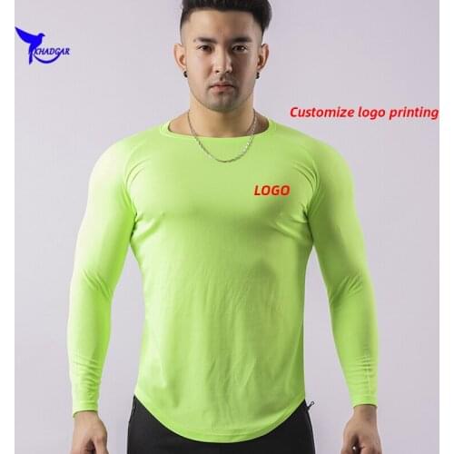2020 Breathable Mesh Long Sleeve Running T-shirt Men Bodybuilding Sportswear Gyms Fitness Shirts Quick Dry Slim Rashgard Custom