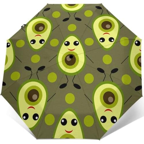 Automatic Umbrella Rain Women Three-folding Umbrella Avocado Pattern Windproof Umbrella Female Waterproof parasol