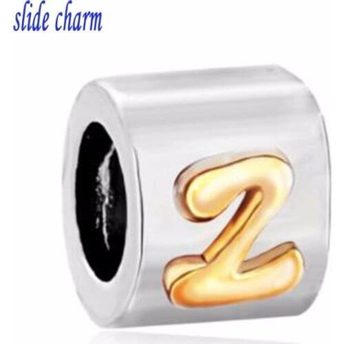 Slide charm Free shipping Letter Bracelet Charms Initial Z Pattern Alphabet European Bead fit Pandora bracelet