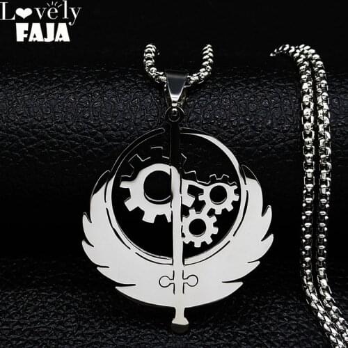 Brotherhood of Stainless Steel Fallout Charm Pendant Necklace Men Music Patch Game Flag Choker Necklace Jewelry joyas N3000S03