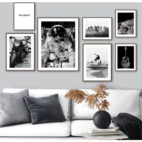 Black White Astronaut Motorcycle Violin Wall Art Canvas Painting Nordic Posters And Prints Wall Pictures For Living Room Decor