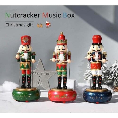 Nutcracker Soldier Doll Music Box Wooden 36cm Fine Painted Walnut Soldiers Novelty Ornaments Exquisite Gift Box Christmas Gift