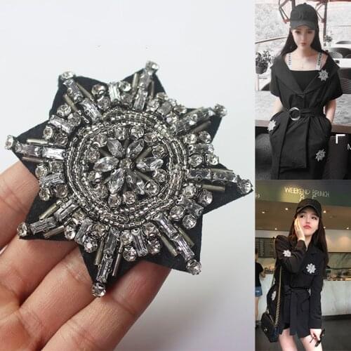 Star rhinestone applique patches for clothing quality white rhinestone beaded black Womens coat punk sewing Repair holes cheap