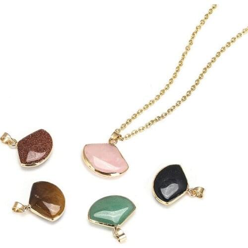 Mixed Chakra Crystal Pendant Charms Fan-Shaped Quartz Stone Long-Lasting Plated Brass Findings for Necklace Jewelry Making