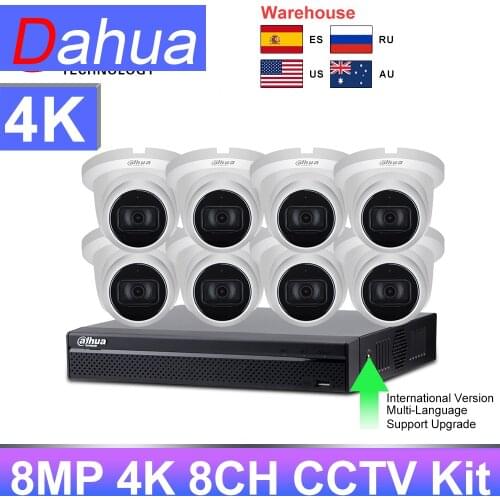Dahua CCTV kit 8MP 8CH POE NVR2108-8P-4KS2 IPC-HDW2831TM-AS-S2 Built-in microphone APP Surveillance Security Camera System P2P