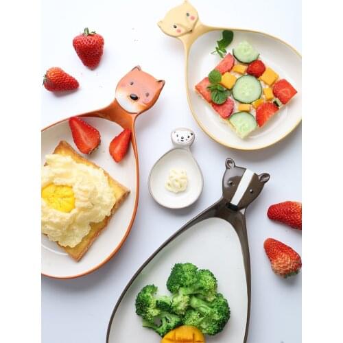 Korean Animal Ceramic Dinner Plate High Temperature Resistant Dessert Platos Underglaze Irregular Children Tableware