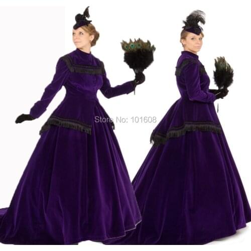 Customer to order!Purple Velvet long-sleeves Vintage costume Victorian dresses Marie Antoinette dresses Renaissance dress HL-130