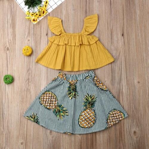 2PCS Newborn Kids Baby Girl Ruffles Crop Vest Tops+Flower Skirt Summer Outfit Girls Clothes Hot