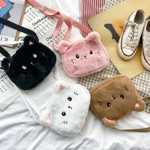 Cute Plush Cat Messenger Bag Female Funny Embroidery Animal Purses and Handbags Girls Shoulder Phone Purse Kawaii Crossbody Bags