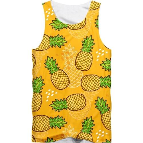 Mens 3D Tank Top Orange Pineapple Print Casual Plus Size Sweatshirt Mens Leaves Casual Fitness Sleeveless Shirt Dropshipping