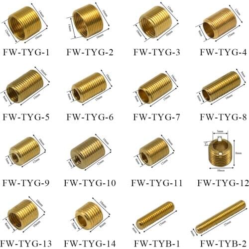 Pure brass full tooth adapter head Metric threaded tube Hollow tooth tube Hardware lighting connecting rod
