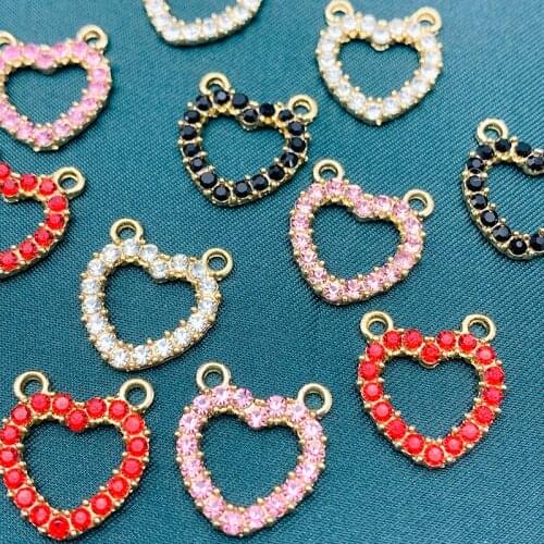 5Pcs/lot Hollow Love Heart Shape Charms Rhinestone Small Sweet Pendants For DIY Earrings Jewelry Making Accessories Wholesale