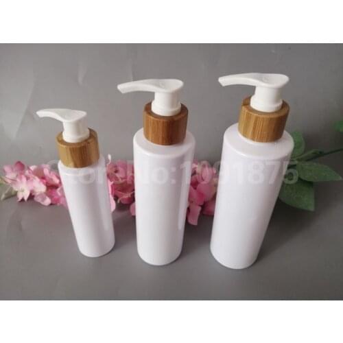 10pcs 100ml 200ml 250ml Empty Plastic PET Shampo Bottle Lotion Pump White Black Bamboo Lotion Pump