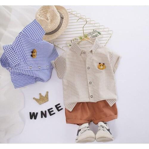 New Summer Children Casual Clothing Baby Boys Girls plaid Shirts Shorts 2Pcs/sets Kids Infant Fashion Clothes Toddler Tracksuit